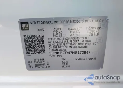 2022 Chevrolet Blazer Fwd 2Lt z USA, uszkodzony, nr VIN 3GNKBCR47NS172947